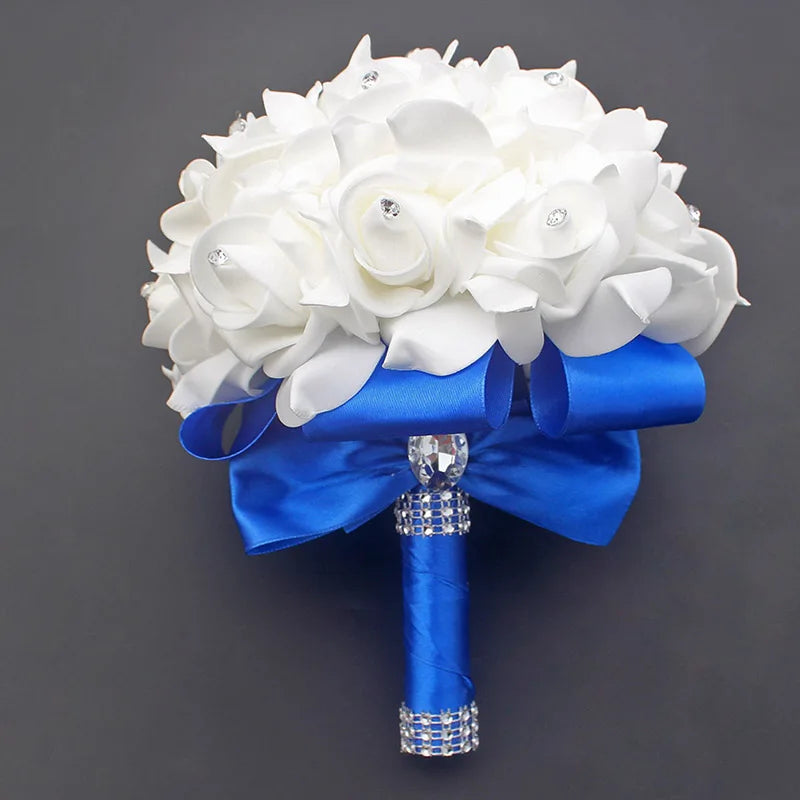 Cheap Prom Baby Blue Flower Brooch Wedding Bouquet De Mariage Wedding Bouquets PE Rose Diamond Ribbon Bouquet W2017D