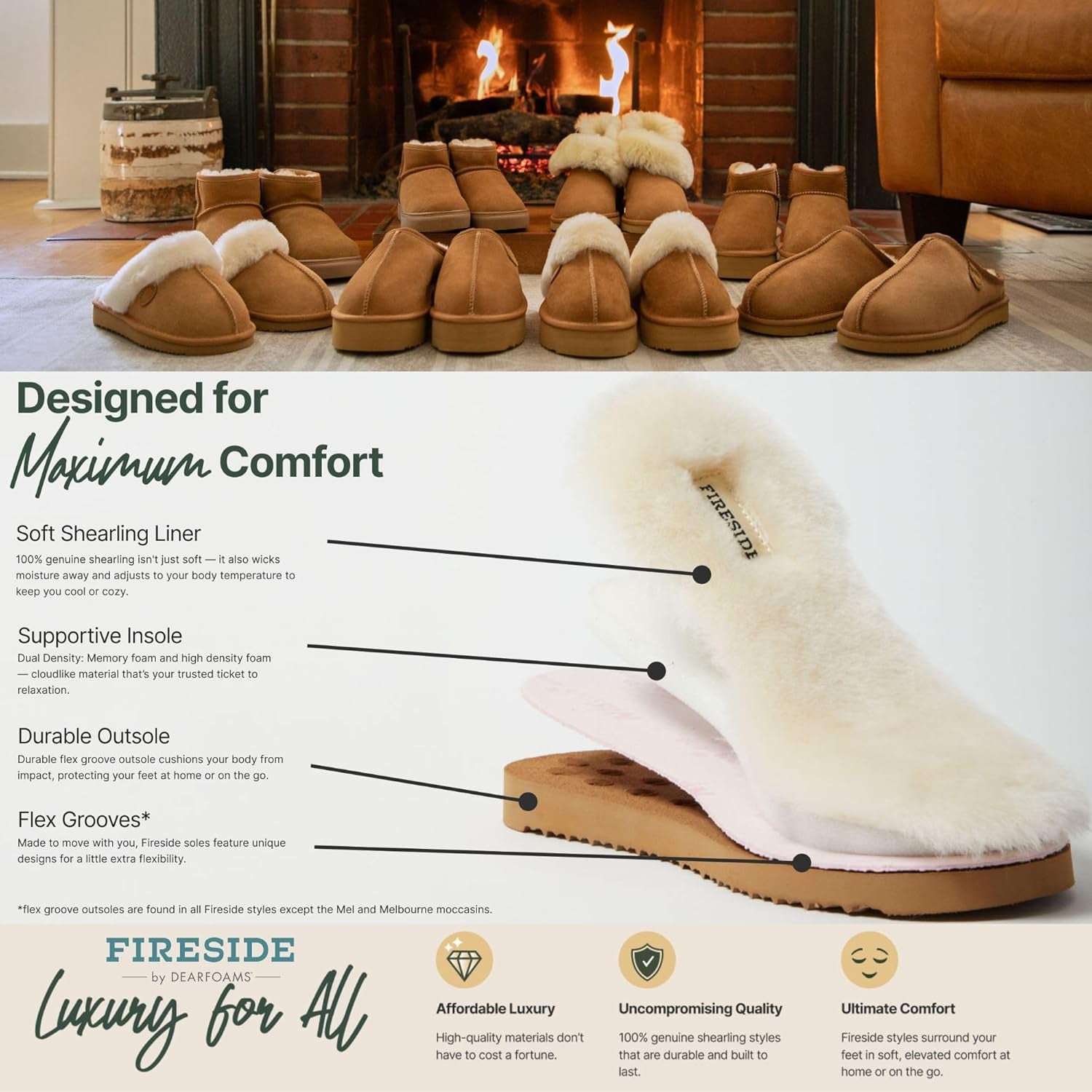 Women'S Fireside Sydney Shearling Fur Indoor/Outdoor Scuff Slipper with Wide Widths