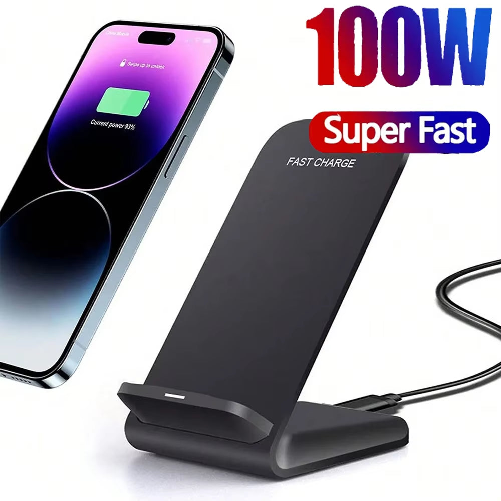 100W New Wireless Charger Stand Pad for Iphone 15 14 13 12 16 Pro Max XR 8 Samsung Xiaomi Induction Fast Charging Dock Station