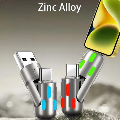 Zinc Alloy USB-C 4 in 1 240W Fast Charging Cable for Iphone Usb Type C Cable with RGB Light for Iphone Xiaomi Samsung Oneplus Electronic Smartphone