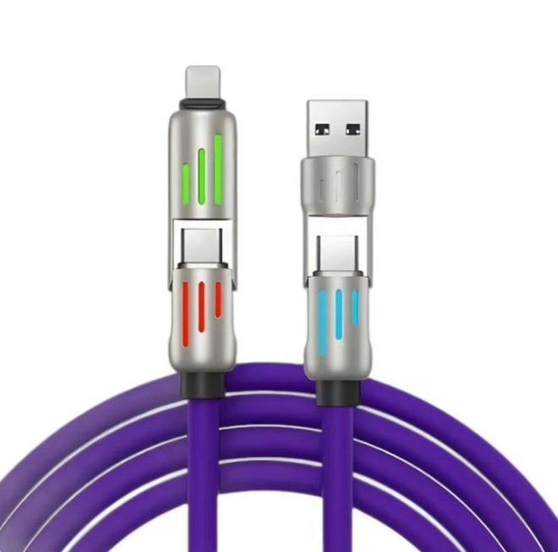 Zinc Alloy USB-C 4 in 1 240W Fast Charging Cable for Iphone Usb Type C Cable with RGB Light for Iphone Xiaomi Samsung Oneplus Electronic Smartphone