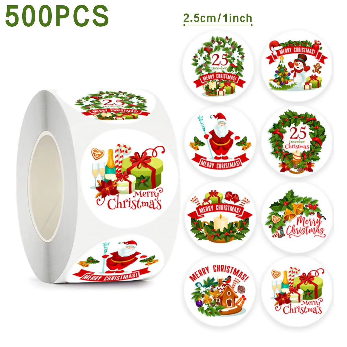 500Pcs Merry Christmas Stickers Cristmas Xmas Party Seal Labels Stickers for DIY Gifts Baking Package Envelope Stationery Decor